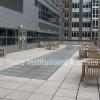 Outdoor seating area above skylight of library at Lander College for Women.